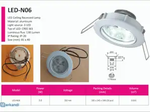 Високоефективна LED таванна вдлъбната светлина LED-N06, алуминий, 3W, студено бял