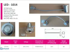 Модерна нощна LED лампа за стена LED-1014 | Алуминиев материал с 46 лумена източник на светлина