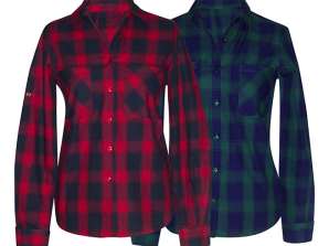 Flannel skjorter til kvinder Ref. 01606 Størrelser: S, M, L, XL, Farver: Rød og mørkegrøn