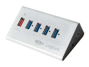 LogiLink USB 3.0 Hub 4 porte 1x porta di ricarica rapida argento UA0227