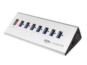 LogiLink USB 3.0 Hub 7 Puertos 1x Puerto de Carga Rápida plateado