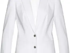 Women's Blazer White With Striped Rib Cuffs Jacket Clothing