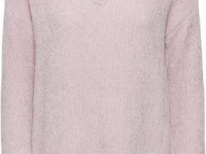 Damen Samtiger Pullover Rosa Strick V-Ausschnitt Pulli Wintermode