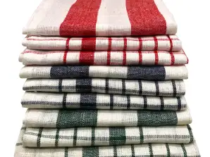 Cenocco CC 9068: White 10 Pieces Vintage Stripe & Plaid Cotton Kitchen Towel Set   50x70cm