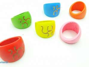 High Quality Full Colour Wooden Rings - Box of 24 Units at €0.70 Each - REF 28061905