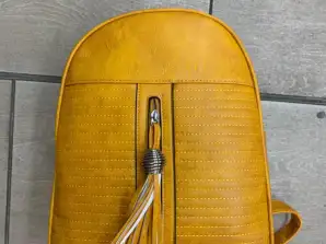 Горчичный женский рюкзак - Модель из экокожи с застежкой-молнией, Мода 2023 - REF: B19071912