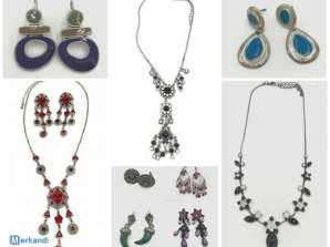Assorted lot of wholesale costume jewelry: necklaces, earrings, bracelets, rings etc.