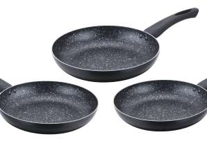 Cenocco Set of 3 Frying Pans with Marble Coating Black
