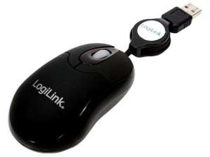 Ratón óptico USB LogiLink Mini con retracción de cable negro (ID0016)