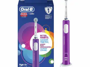 ORAL-B JUNIOR PURPLE elektriskā zobu birste - 6+ funkcijas, 2 minūšu taimeris, mīksti sari bērnu zobiem un smaganām, noņem vairāk baktēriju nekā manuālā zobu suka
