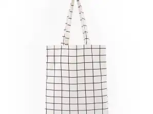 Checked Cotton Tote Bag with Zipper