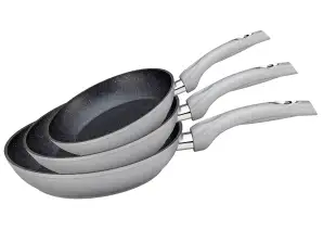 Herzberg HG FP3: 3 Pieces Forged Aluminum Frypan Set 20/24/28 Silver