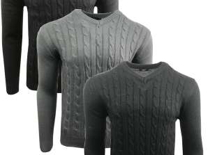 Mens Jumper Cable Knit V-Neck Pullover Warm Casual Long Sleeve Sweater Sweatshirts