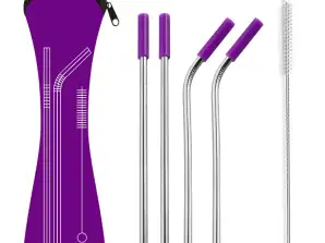 6pcs-set Stainless Steel Straws -Each set includes 2 straight straws, 2 elbow straws, 1 brush, and a neoprene zipper bag