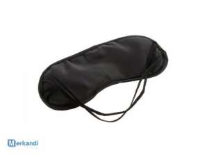 Luxus selyem fekete alvómaszk bekötött szemmel - rugalmas fejpánt, univerzális méret - 18x8.5 cm