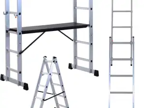 KRAFTMULLER Multifunctional Aluminum Scaffolding Ladder with Wooden Platform, 150kg Capacity