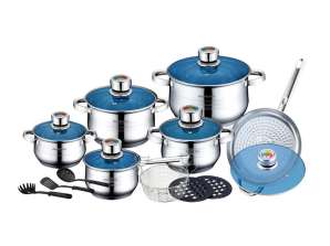 Royalty Line RL 1801B:18 Piece Stainless Steel Cookware Set with Glass Lid