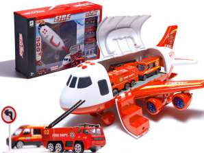 Avión transportador + 3 coches bomberos