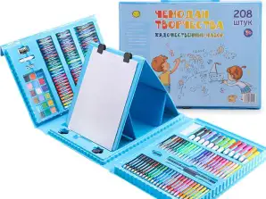 Art set for painting in a suitcase, 208 pieces. blue