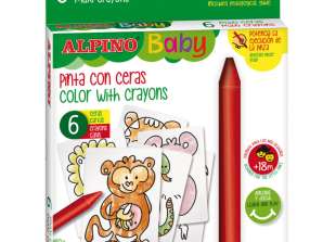 ALPINO BABY vaško pieštukai stori 6 spalvų džiunglių kortelės