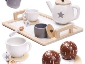 Wooden coffee service children's tableware kitchen set tea tray cups