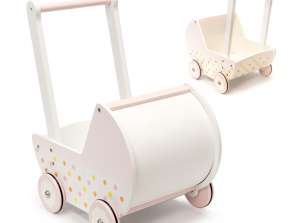 Doll stroller stroller wooden pusher pink