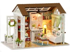 Domeček pro panenky, dřevěný model obývacího pokoje pro skládací LED 8008 A 20 6cm