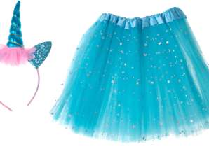 Disfraz disfraz de carnaval Unicornio diadema + falda azul 3-6 años
