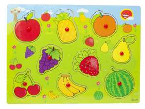 Wooden jigsaw puzzle match shapes fruits