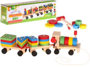 Tren, tren, locomotiva, blocuri de lemn, sortator, puzzle arcade, 30 cm
