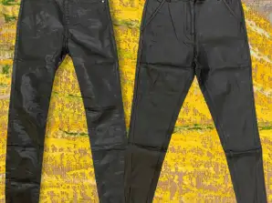 Eleganti Pantaloni Pantaloni Jeans Lunghi In Cotone Da Donna In Pelle PU In Colore Nero, Taglie 4-20,