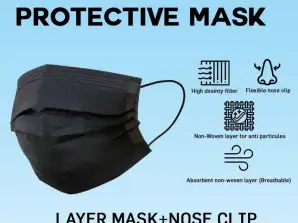 Mascarilla negra protectora desechable de 3 capas - VENDER por palet o M/case