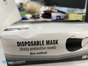 Vienreizējās lietošanas maska melna (ikdienas aizsargmaska) 3 slāņu aizsardzība
