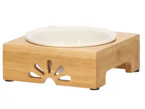 Ceramic dog bowl with bamboo stand PA0197