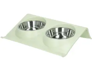 Двойная металлическая миска с подставкой для собак зеленого PA0218