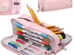 Triple school pencil case, 3-in-1 cosmetic bag, pink