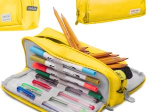Triple school pencil case, 3-in-1 cosmetic bag, yellow