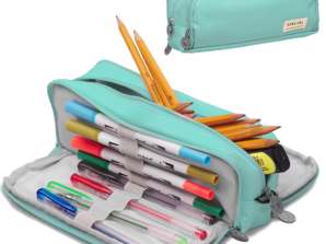 School pencil case triple pouch cosmetic bag 3in1 blue