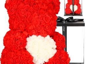 Τριαντάφυλλο αρκουδάκι 40 cm κόκκινο με λευκή καρδιά δώρο HA7225 δώρο αγίου Βαλεντίνου
