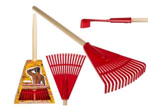 Red plastic back scratcher, with wooden handle, Rake, ca. 60 cm