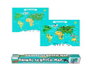 World map for scratching, Animals, ca. 88 x 52cm