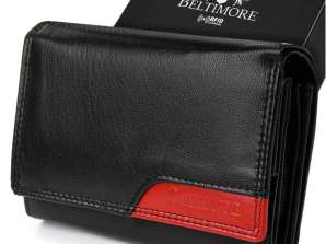Women's large black leather wallet RFiD Beltimore 036