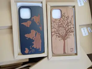 iPhone 12 and 13 protective case in organic bamboo wood, with 2 screen protection wires