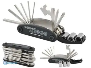 Jeu d'outils pour vélo : 16 des clés les plus populaires et les plus utilisées dans le cyclisme - Noir et Argent 16GB - Outils pour vélo, Accessoires pour vélo - Clés hexagonales, tournevis, douilles, clés plates et clés à rayons