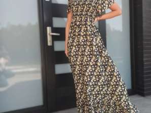 Uzun elbise - YAZ HIT, İspanyol çiçek - fırfırlı kadın modeli.