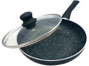 Алюминиевая сковорода с крышкой - антипригарная поверхность 20 см, черное мраморное покрытие KINGHoff
