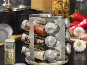Kinghoff's 13-Piece Stainless Steel Spice Jars Set with Rotating Stand - Perfect for Kitchen Organization