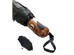 Автоматична складна машина для парасольки - чорна з коричневою ручкою