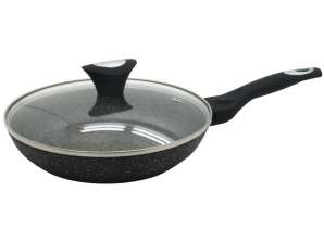 Klausberg KB-7038 Aluminum Frying Pan with Lid - Marble Grey, Compatible with Multiple Heat Sources, 22cm Diameter