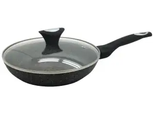 Klausberg KB-7040 Aluminum Frying Pan with Lid, Marble Grey, Compatible with Multiple Heat Sources Ø26cm